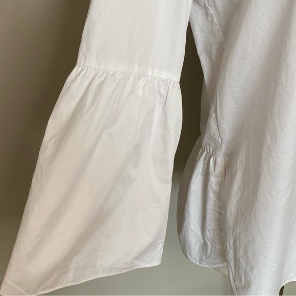 TIBI Tunic With Shirred Back & Bell Sleeve In White, Size 2 - Picture 9 of 16